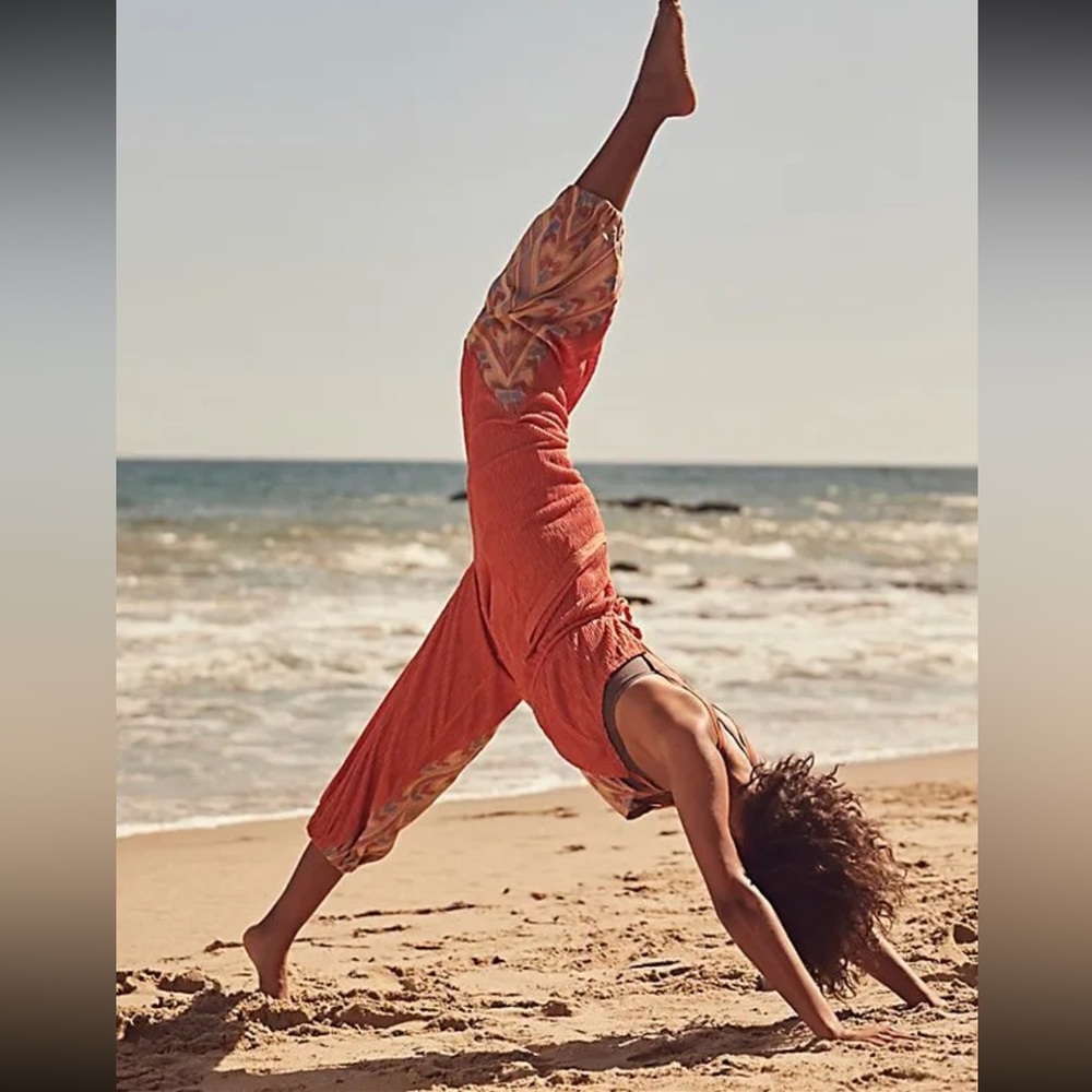 FREE PEOPLE MOVEMENT Morning Rise Tribal Orange Onesie Jogger Pant Jumpsuit